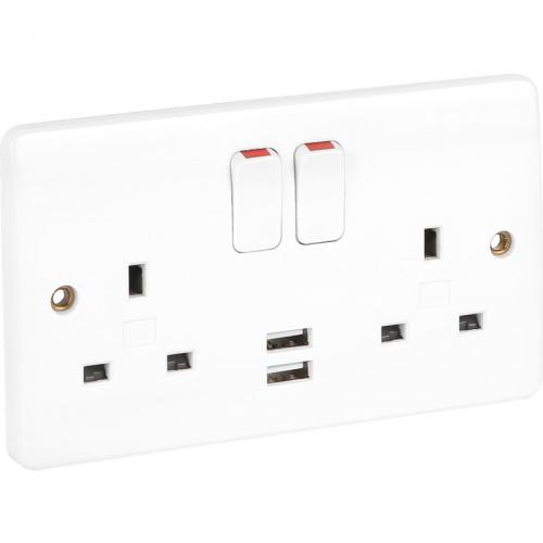 MK K2743WHI 2G DP sw/skt c/w 2 port USB charger 2A