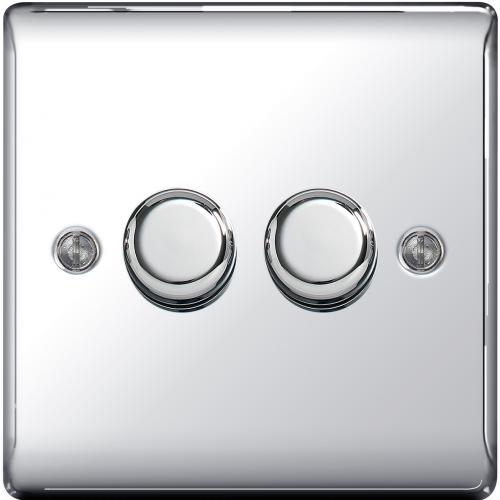 2 Gang Dimmer Switch 400W Polished Chrome