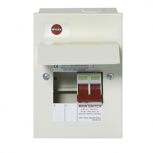 Wylex 2 way fuse board metal c/w 63A isolator