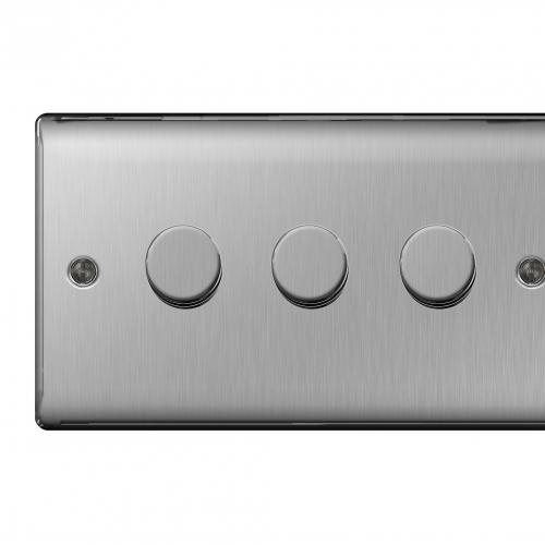 3 Gang Dimmer Switch 400W Brushed Steel