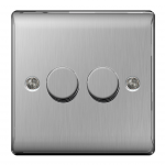 2 Gang Dimmer Switch 400W Brushed Steel