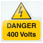 x 5 Danger 400 Volts Rigid Label 75 x 25mm